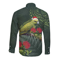 Meri Kirihimete Kakapo Long Sleeve Button Shirt Green Silver Fern Christmas Vibe