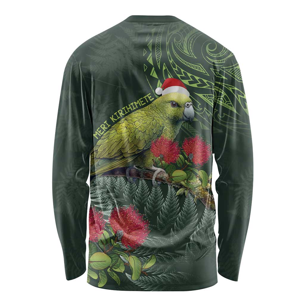 Meri Kirihimete Kakapo Long Sleeve Shirt Green Silver Fern Christmas Vibe