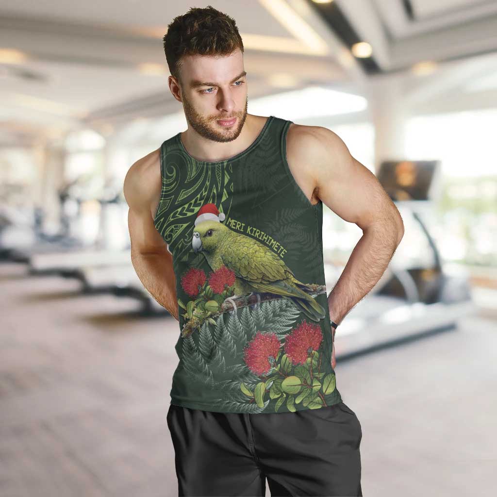 Meri Kirihimete Kakapo Men Tank Top Green Silver Fern Christmas Vibe