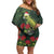 Meri Kirihimete Kakapo Off Shoulder Short Dress Green Silver Fern Christmas Vibe