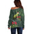 Meri Kirihimete Kakapo Off Shoulder Sweater Green Silver Fern Christmas Vibe