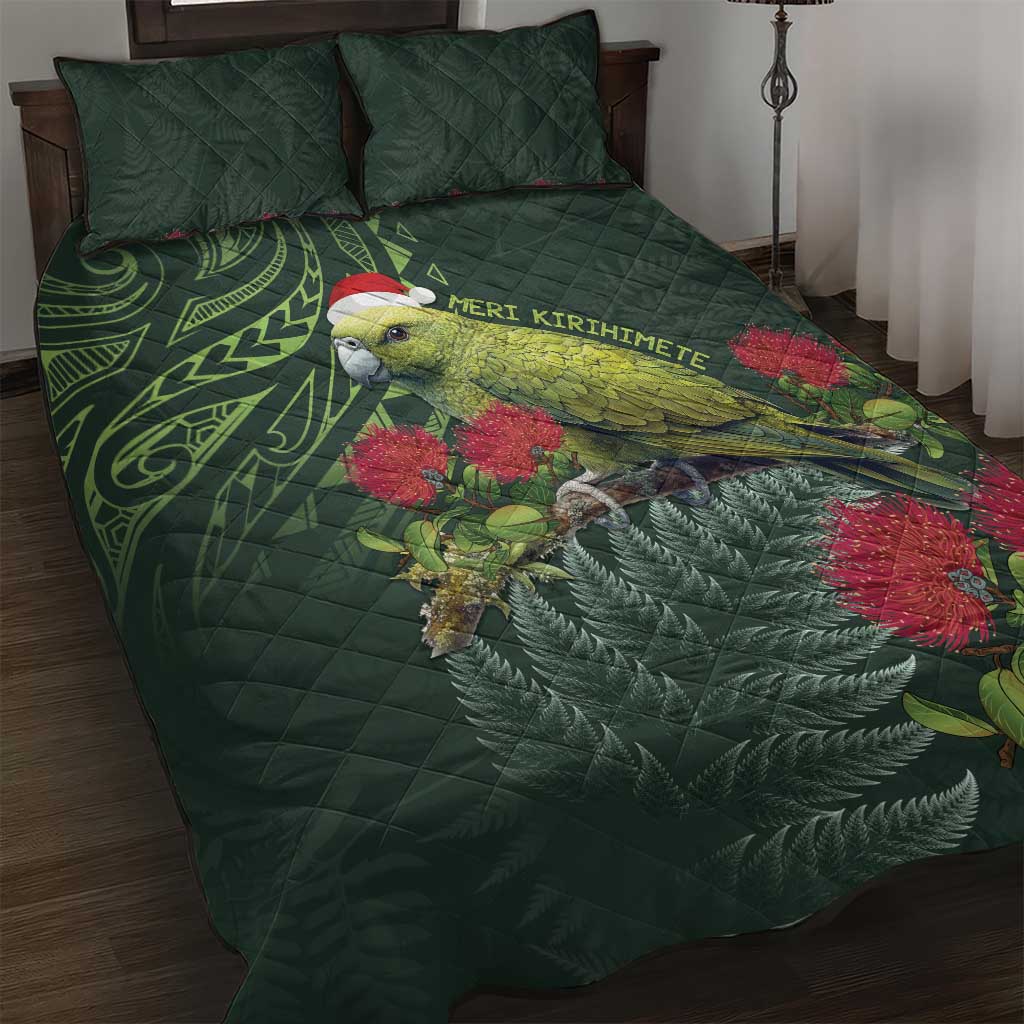 Meri Kirihimete Kakapo Quilt Bed Set Green Silver Fern Christmas Vibe LT9 Green - Polynesian Pride