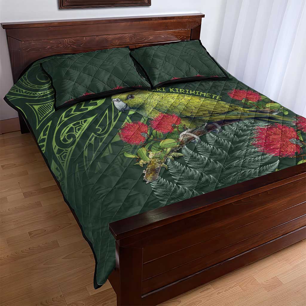 Meri Kirihimete Kakapo Quilt Bed Set Green Silver Fern Christmas Vibe LT9 - Polynesian Pride