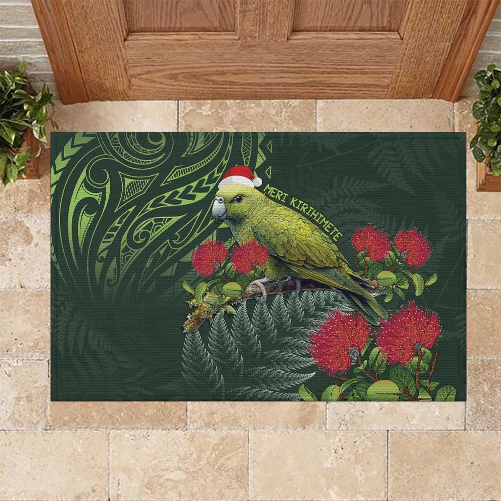 Meri Kirihimete Kakapo Rubber Doormat Green Silver Fern Christmas Vibe LT9 Green - Polynesian Pride