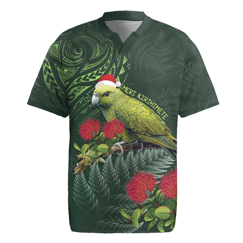 Meri Kirihimete Kakapo Rugby Jersey Green Silver Fern Christmas Vibe