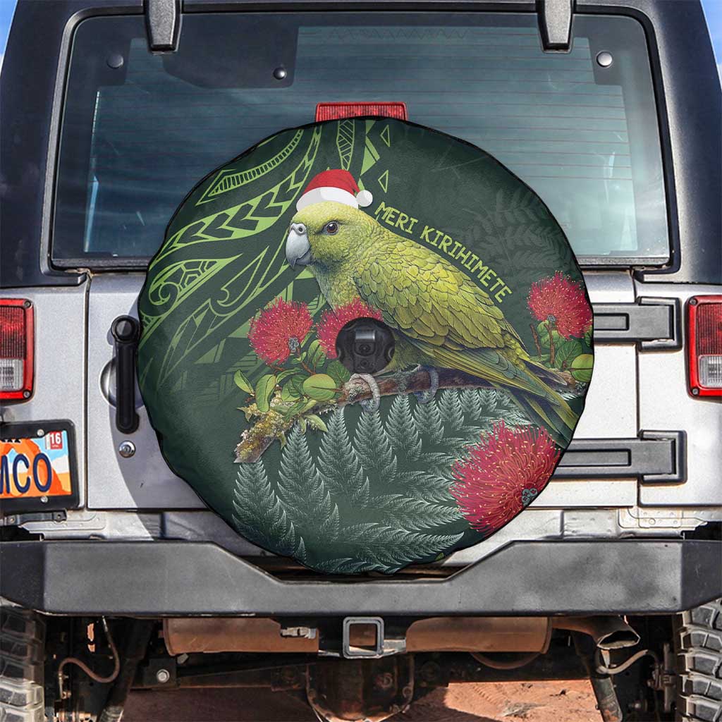 Meri Kirihimete Kakapo Spare Tire Cover Green Silver Fern Christmas Vibe LT9 Green - Polynesian Pride