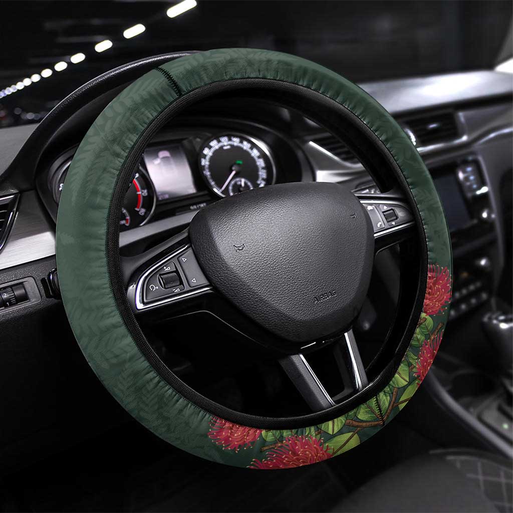 Meri Kirihimete Kakapo Steering Wheel Cover Green Silver Fern Christmas Vibe LT9 Universal Fit Green - Polynesian Pride