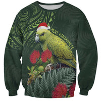 Meri Kirihimete Kakapo Sweatshirt Green Silver Fern Christmas Vibe