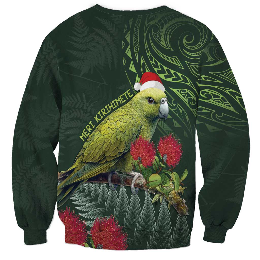 Meri Kirihimete Kakapo Sweatshirt Green Silver Fern Christmas Vibe
