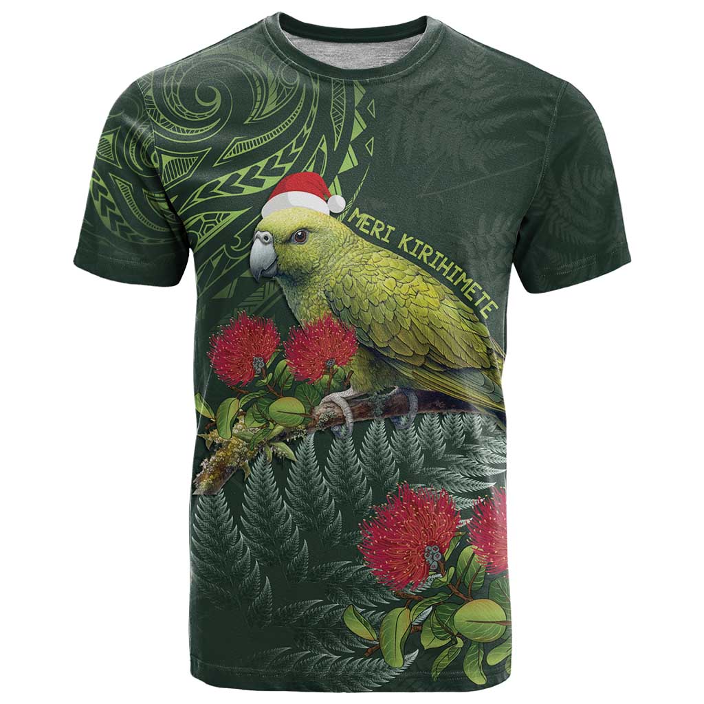 Meri Kirihimete Kakapo T Shirt Green Silver Fern Christmas Vibe