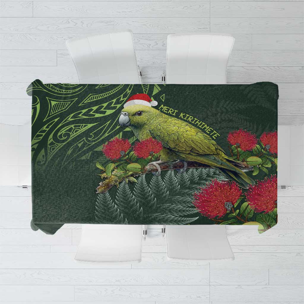Meri Kirihimete Kakapo Tablecloth Green Silver Fern Christmas Vibe LT9 Green - Polynesian Pride