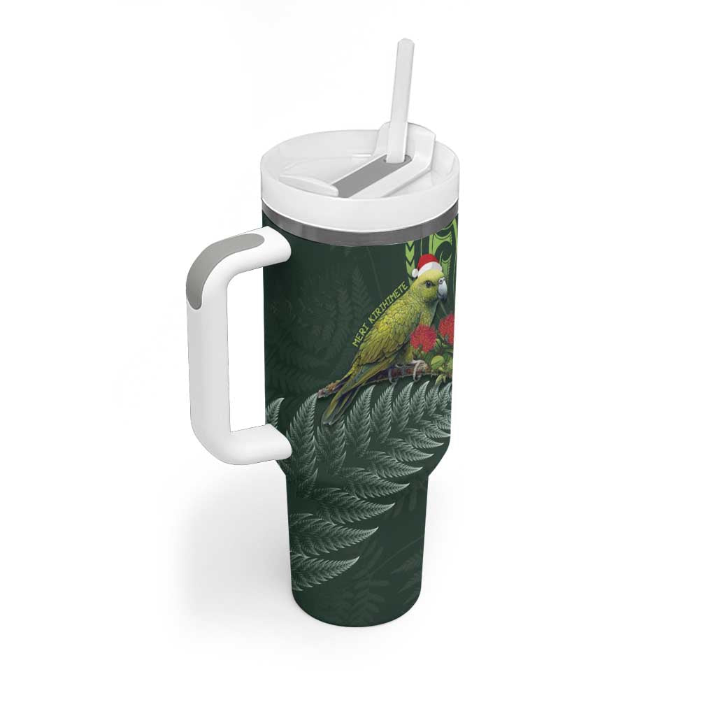 Meri Kirihimete Kakapo Tumbler With Handle Green Silver Fern Christmas Vibe LT9 - Polynesian Pride
