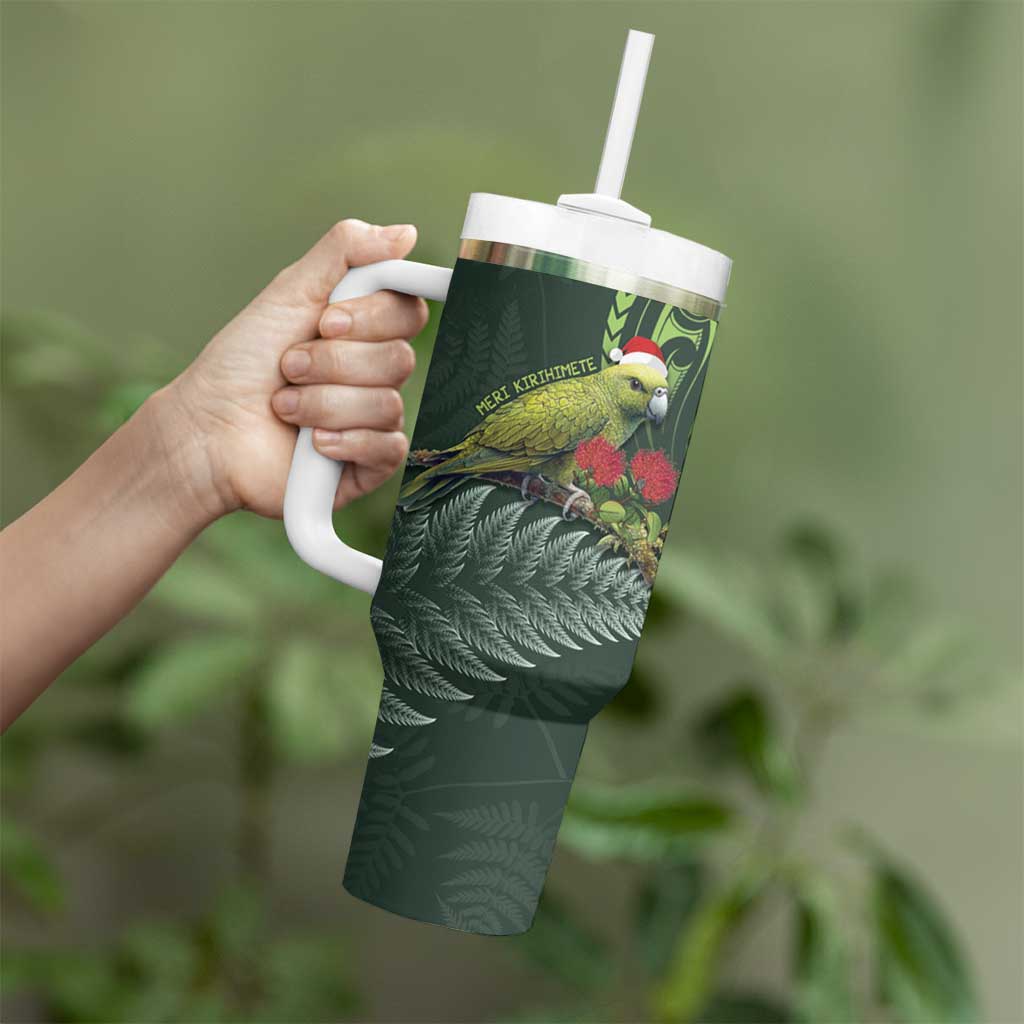 Meri Kirihimete Kakapo Tumbler With Handle Green Silver Fern Christmas Vibe LT9 - Polynesian Pride