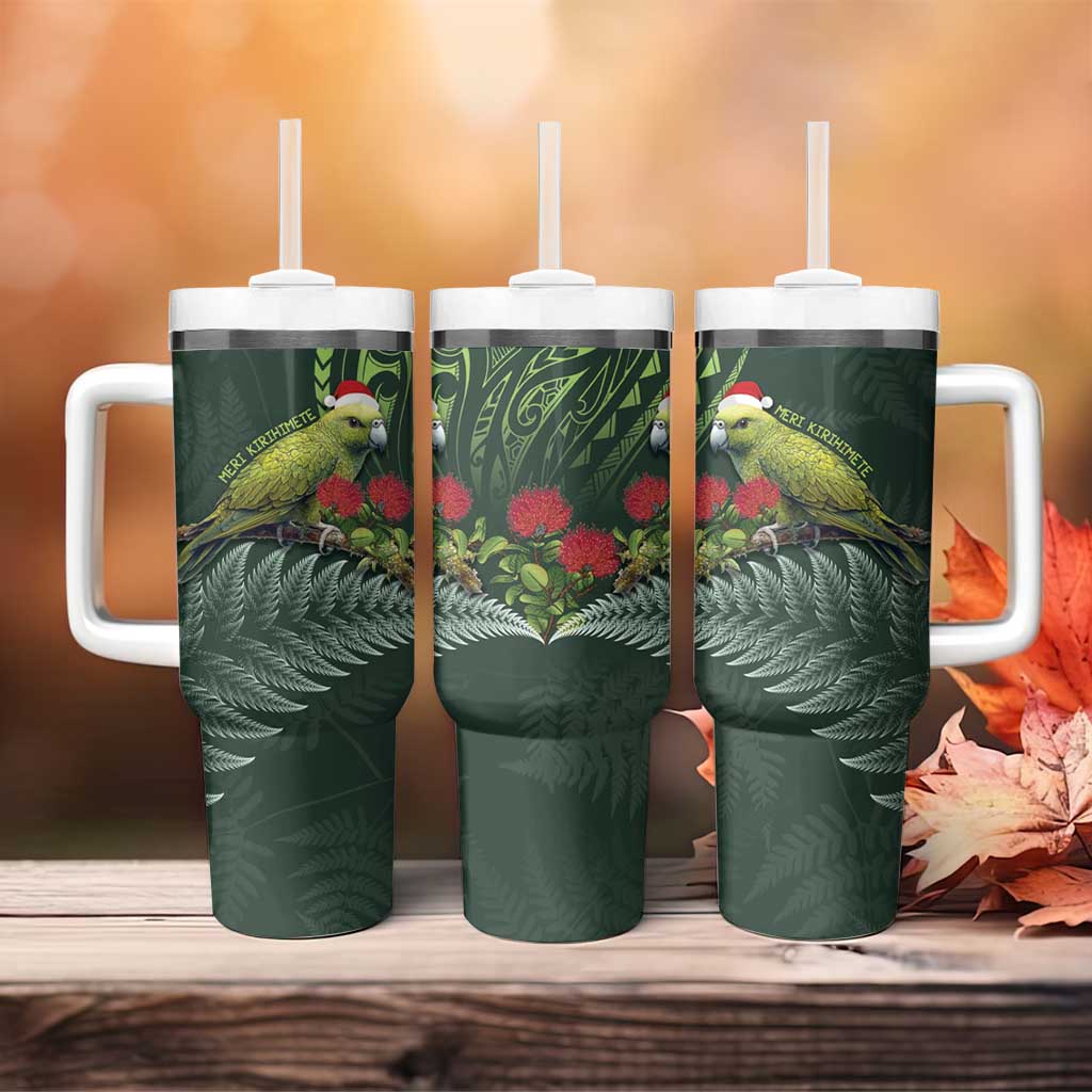 Meri Kirihimete Kakapo Tumbler With Handle Green Silver Fern Christmas Vibe LT9 - Polynesian Pride