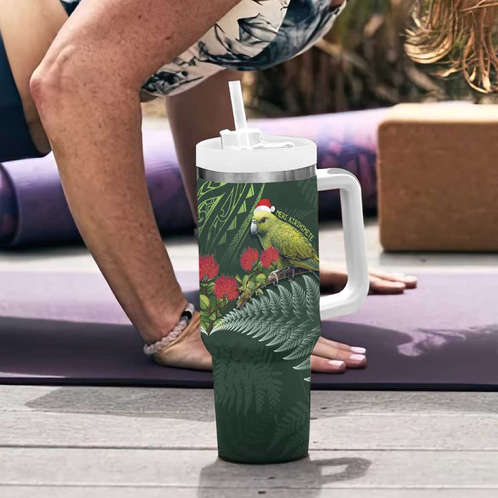 Meri Kirihimete Kakapo Tumbler With Handle Green Silver Fern Christmas Vibe LT9 - Polynesian Pride