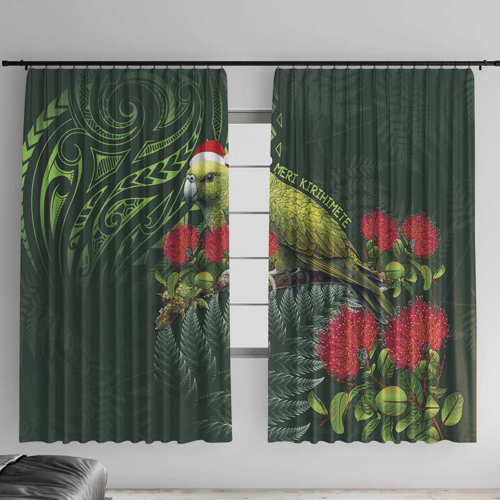 Meri Kirihimete Kakapo Window Curtain Green Silver Fern Christmas Vibe LT9 With Hooks Green - Polynesian Pride