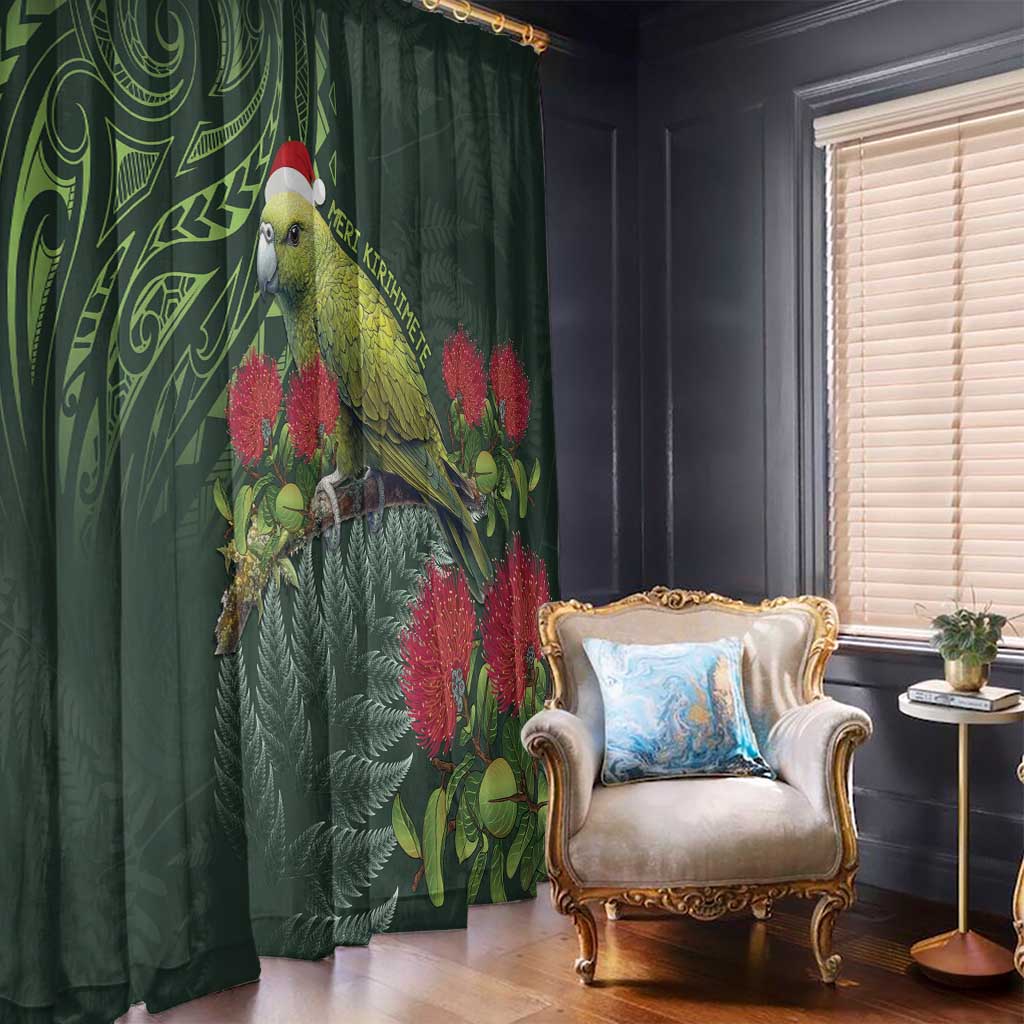 Meri Kirihimete Kakapo Window Curtain Green Silver Fern Christmas Vibe LT9 - Polynesian Pride