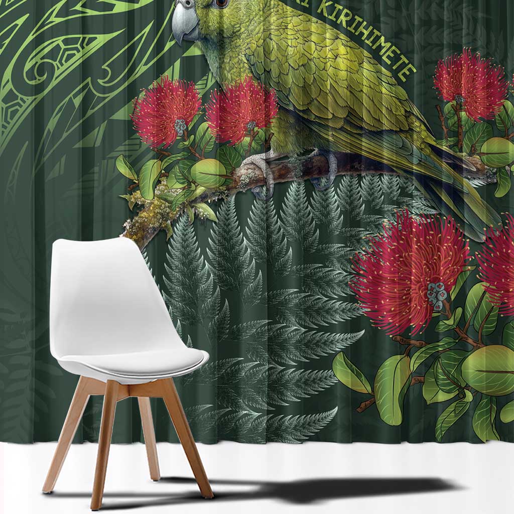 Meri Kirihimete Kakapo Window Curtain Green Silver Fern Christmas Vibe LT9 - Polynesian Pride
