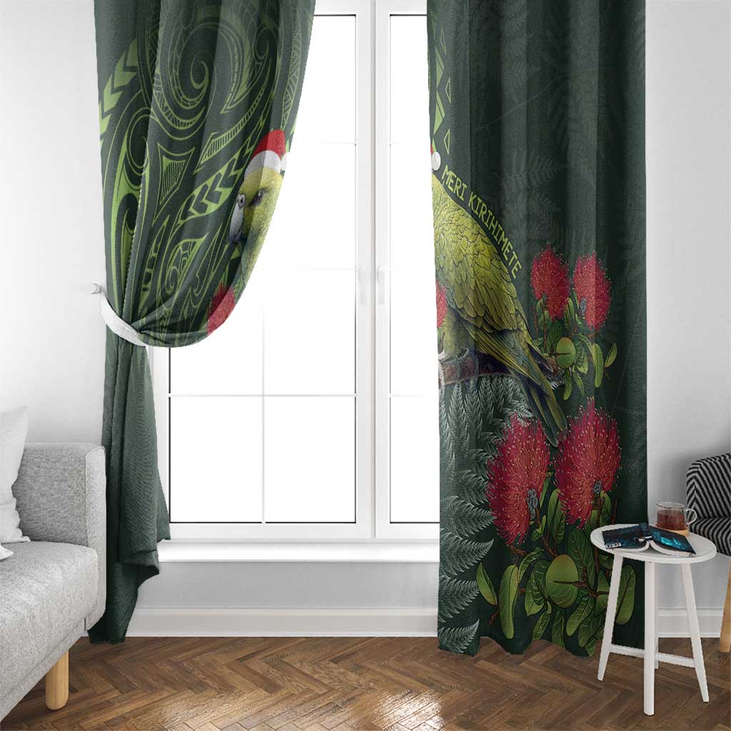 Meri Kirihimete Kakapo Window Curtain Green Silver Fern Christmas Vibe LT9 - Polynesian Pride