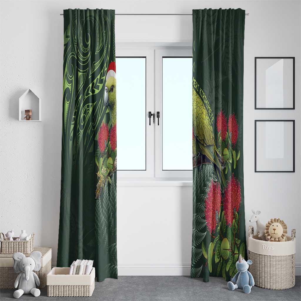 Meri Kirihimete Kakapo Window Curtain Green Silver Fern Christmas Vibe LT9 - Polynesian Pride