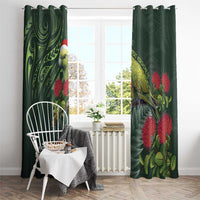 Meri Kirihimete Kakapo Window Curtain Green Silver Fern Christmas Vibe LT9 - Polynesian Pride