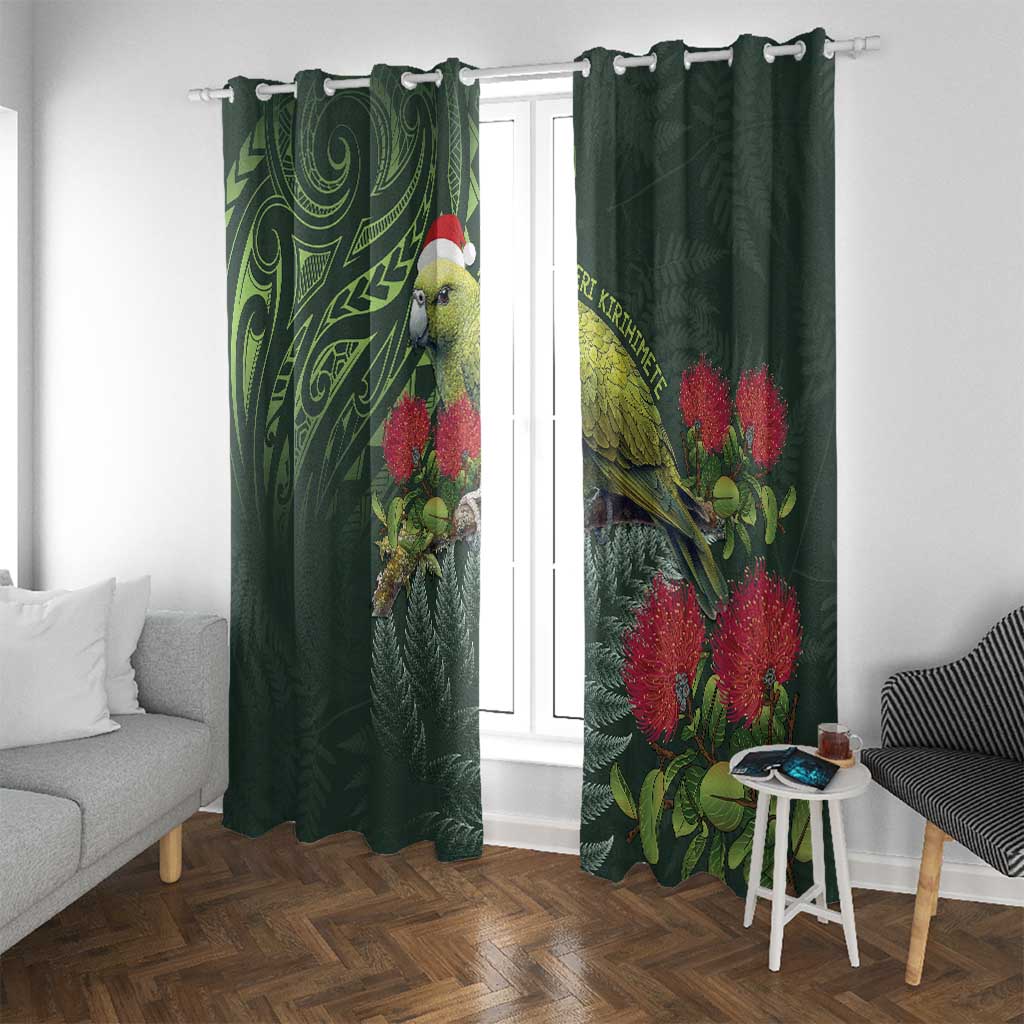 Meri Kirihimete Kakapo Window Curtain Green Silver Fern Christmas Vibe LT9 With Grommets Green - Polynesian Pride