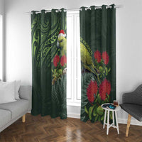 Meri Kirihimete Kakapo Window Curtain Green Silver Fern Christmas Vibe LT9 With Grommets Green - Polynesian Pride