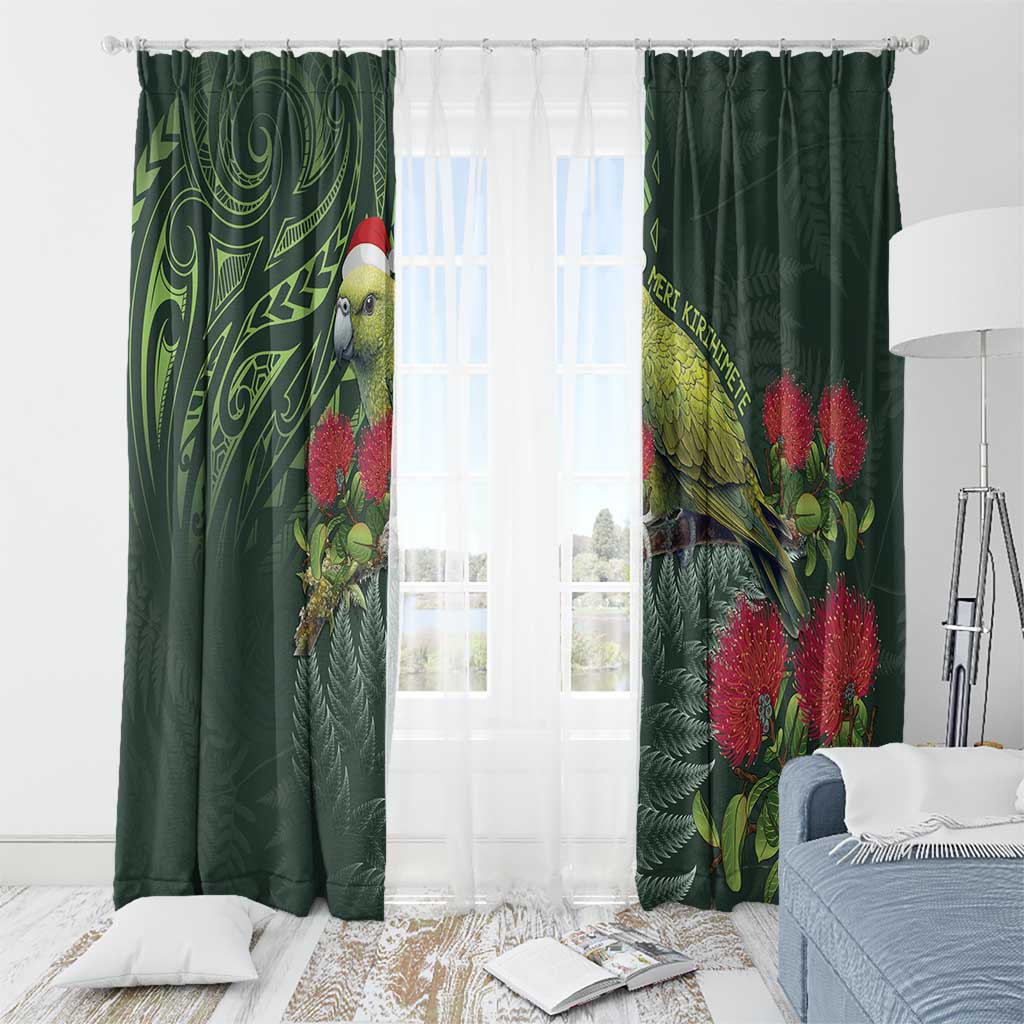 Meri Kirihimete Kakapo Window Curtain Green Silver Fern Christmas Vibe LT9 - Polynesian Pride