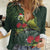 Meri Kirihimete Kakapo Women Casual Shirt Green Silver Fern Christmas Vibe