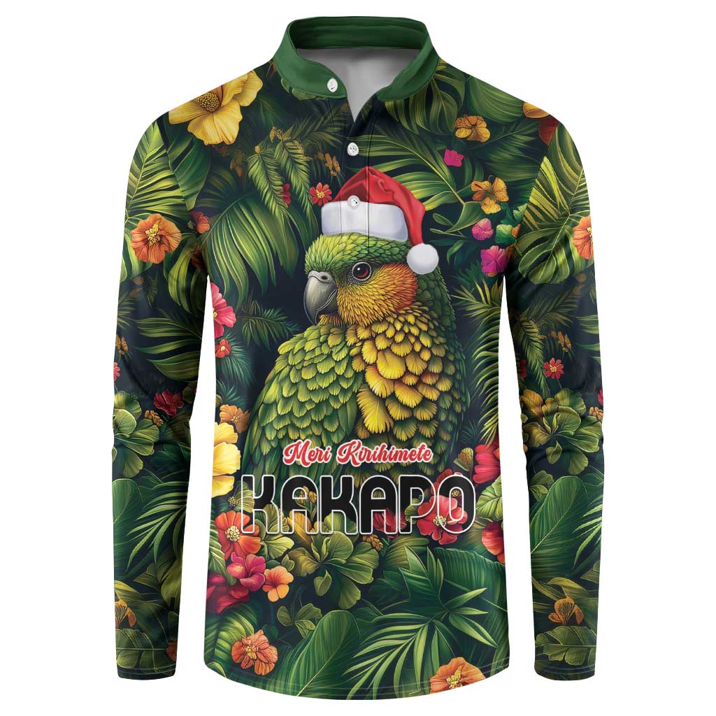 Meri Kirihimete Kakapo Button Sweatshirt New Zealand Christmas with Tropical Vibe LT9 Green - Polynesian Pride