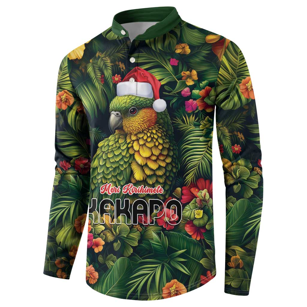 Meri Kirihimete Kakapo Button Sweatshirt New Zealand Christmas with Tropical Vibe LT9 - Polynesian Pride