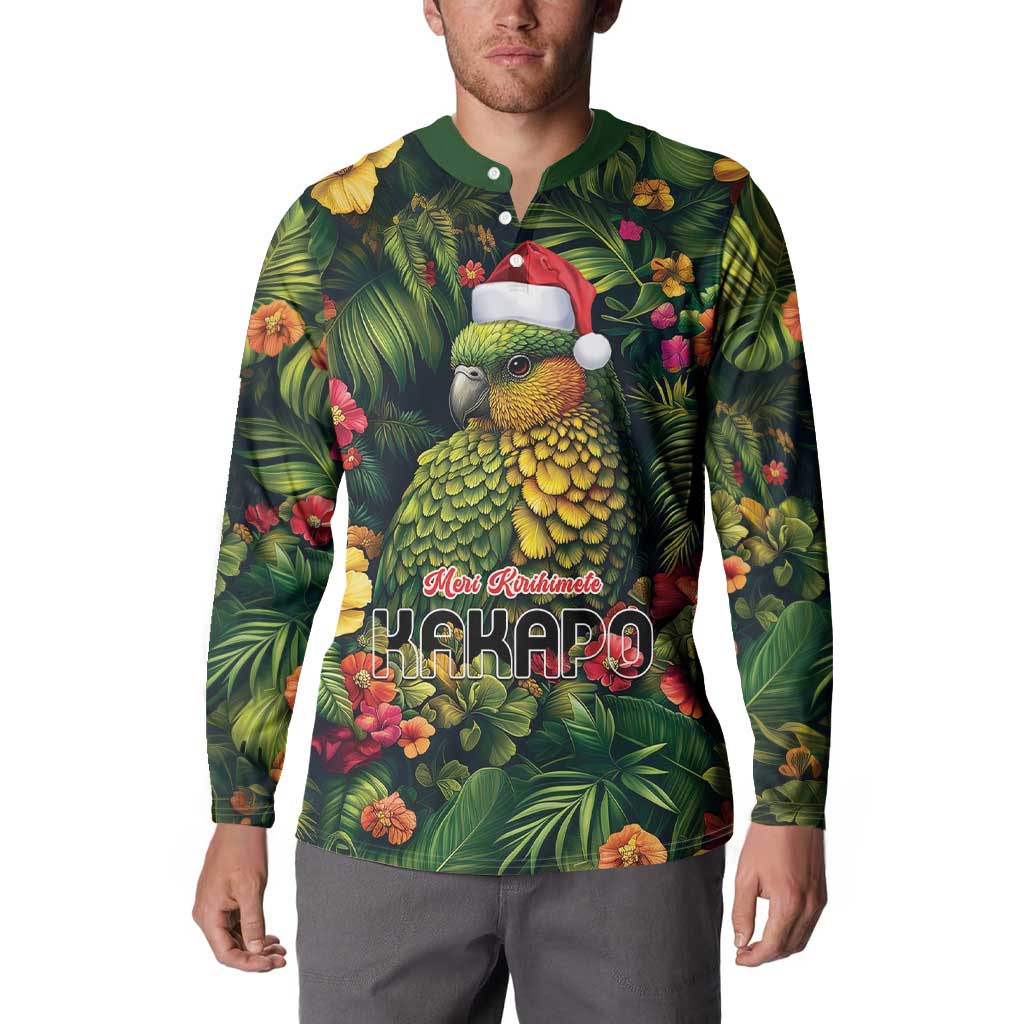 Meri Kirihimete Kakapo Button Sweatshirt New Zealand Christmas with Tropical Vibe LT9 - Polynesian Pride