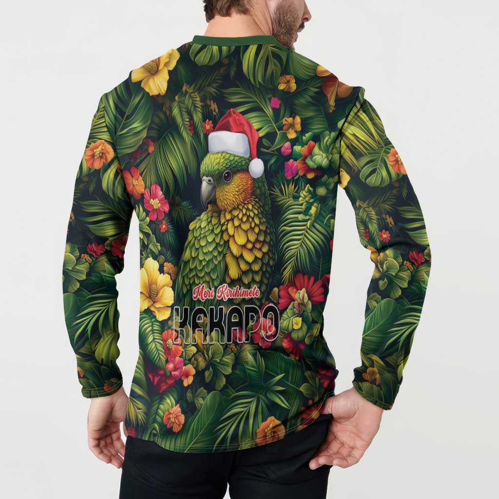 Meri Kirihimete Kakapo Button Sweatshirt New Zealand Christmas with Tropical Vibe LT9 - Polynesian Pride