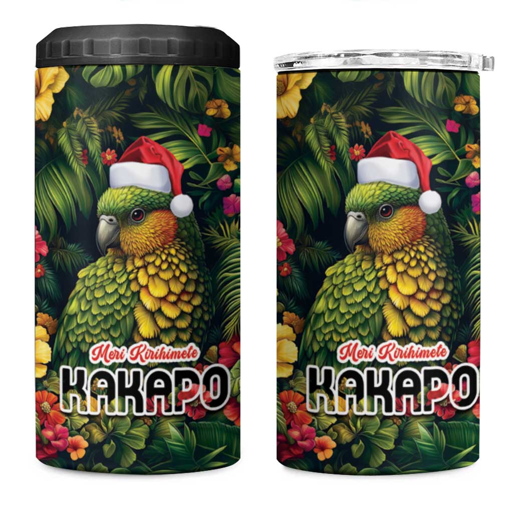 Meri Kirihimete Kakapo 4 in 1 Can Cooler Tumbler New Zealand Christmas with Tropical Vibe