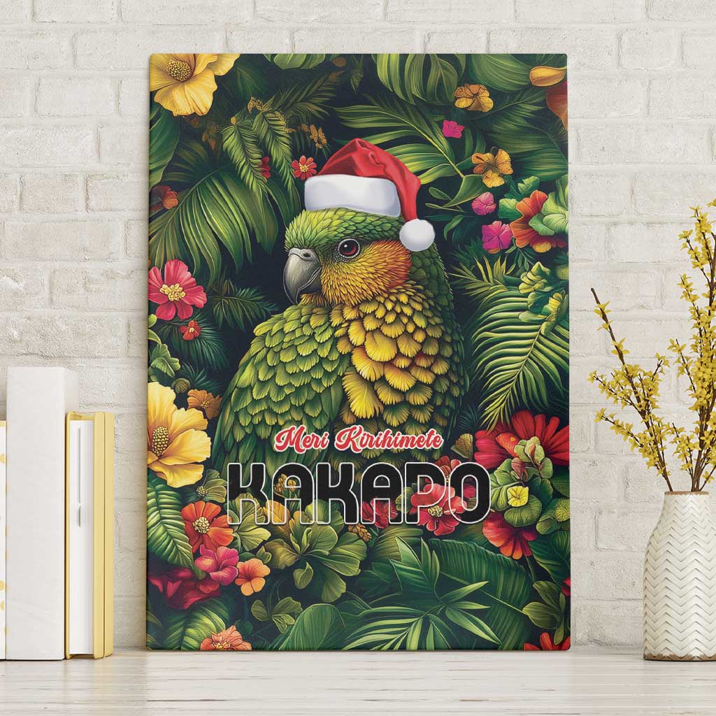 Meri Kirihimete Kakapo Canvas Wall Art New Zealand Christmas with Tropical Vibe LT9 Without Frame Green - Polynesian Pride