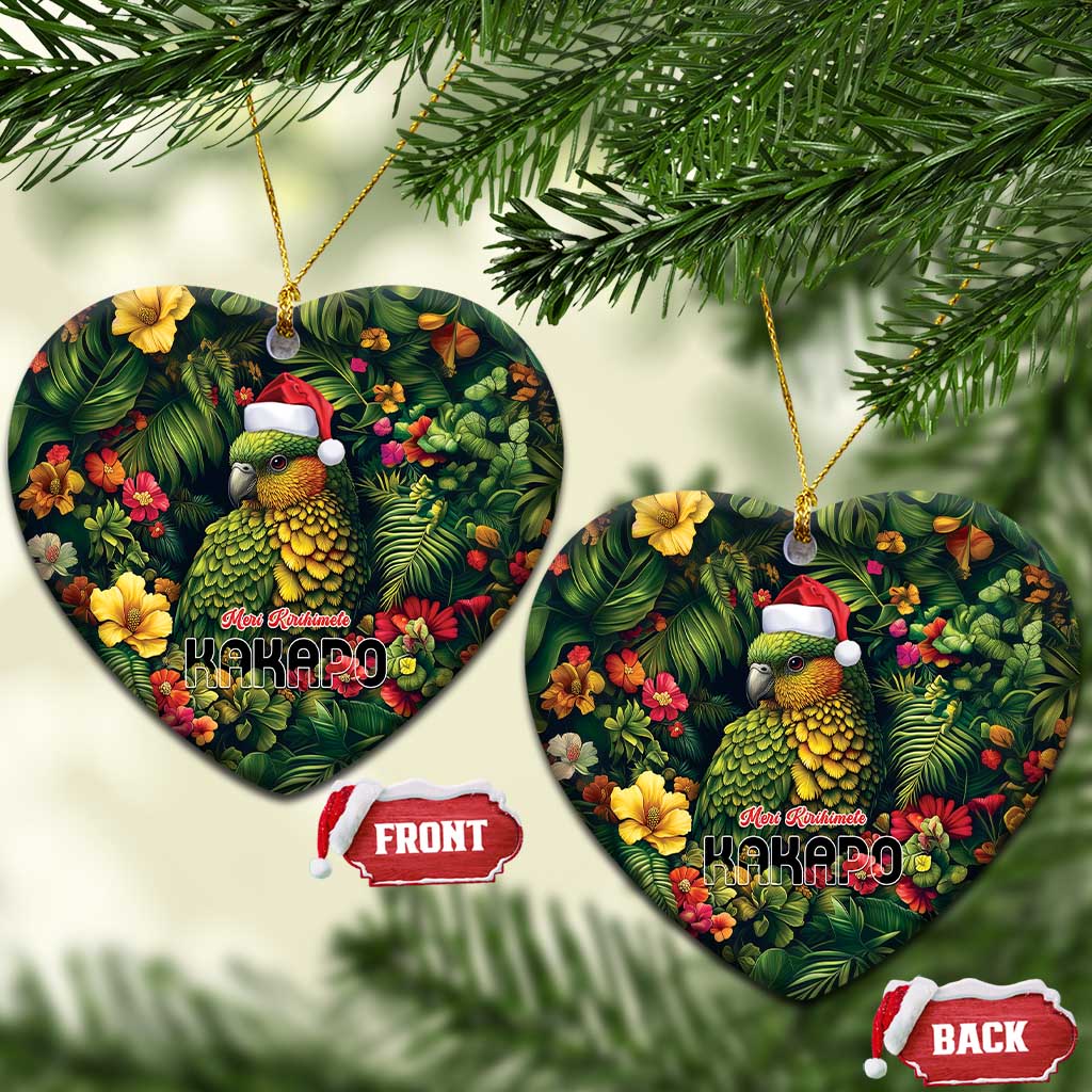 Meri Kirihimete Kakapo Ceramic Ornament New Zealand Christmas with Tropical Vibe LT9 Heart Green - Polynesian Pride