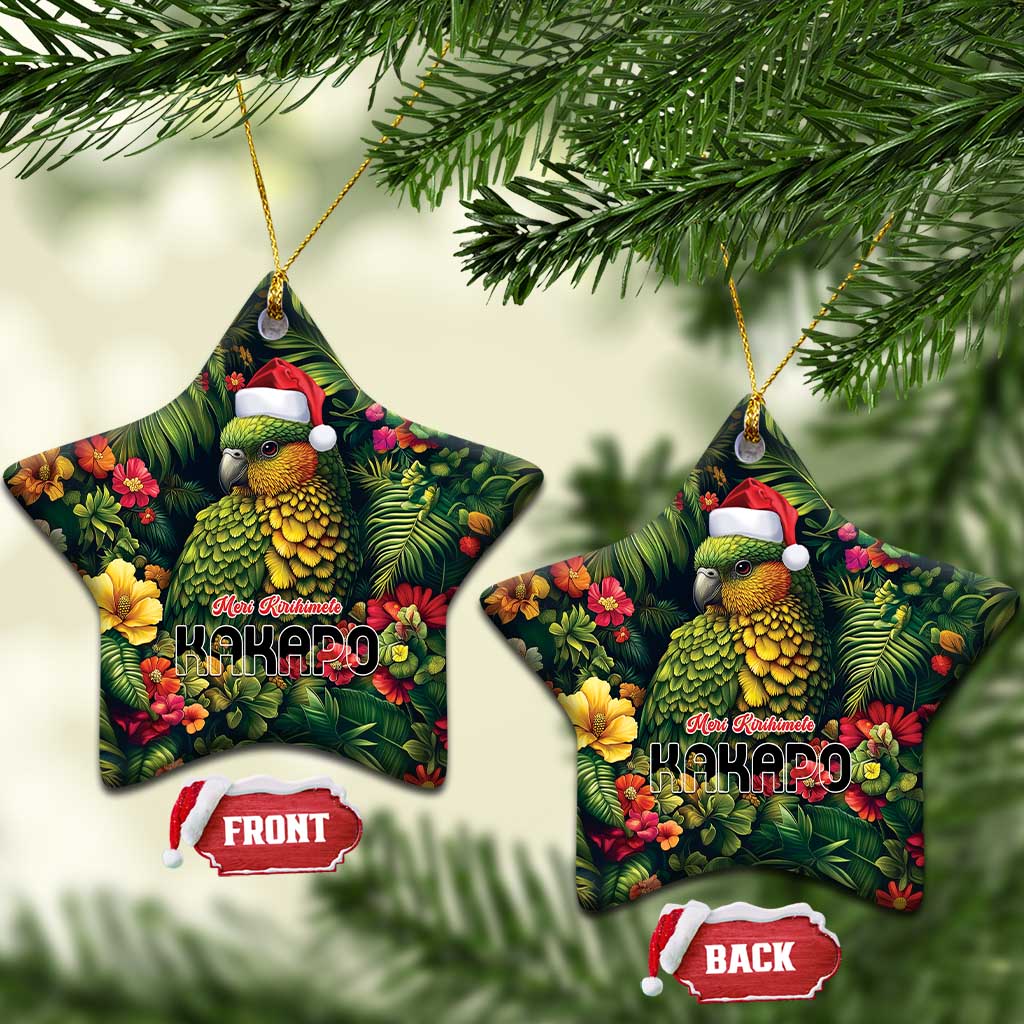 Meri Kirihimete Kakapo Ceramic Ornament New Zealand Christmas with Tropical Vibe LT9 Star Green - Polynesian Pride