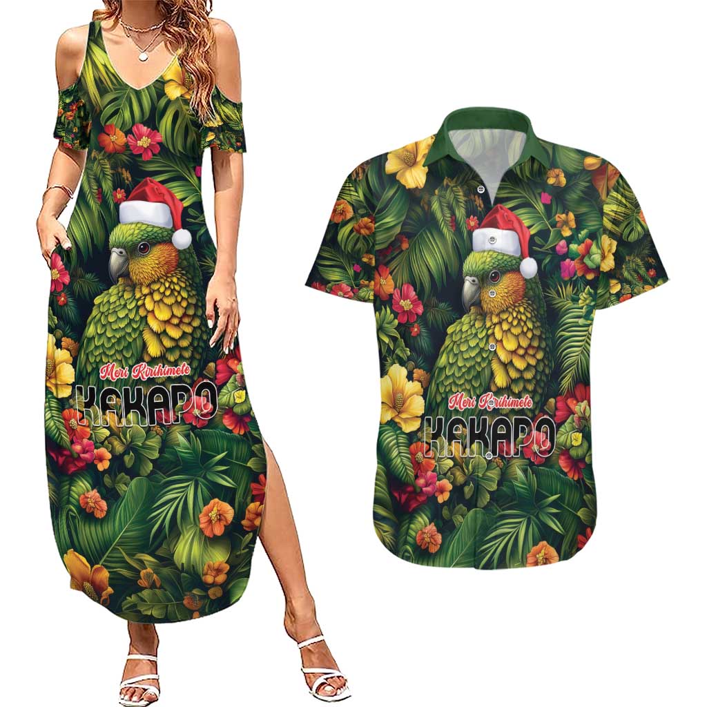 Meri Kirihimete Kakapo Couples Matching Summer Maxi Dress and Hawaiian Shirt New Zealand Christmas with Tropical Vibe