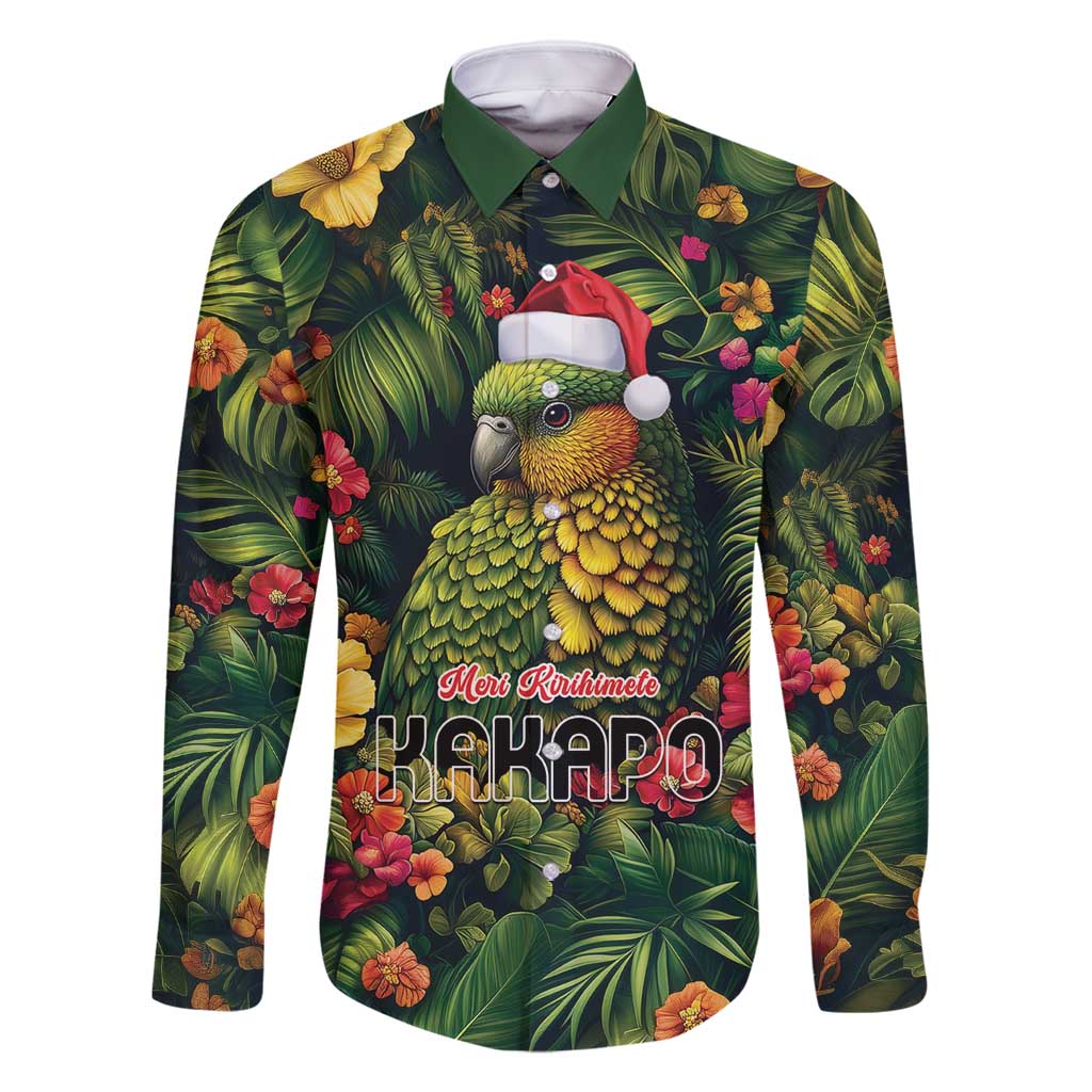Meri Kirihimete Kakapo Family Matching Long Sleeve Bodycon Dress and Hawaiian Shirt New Zealand Christmas with Tropical Vibe