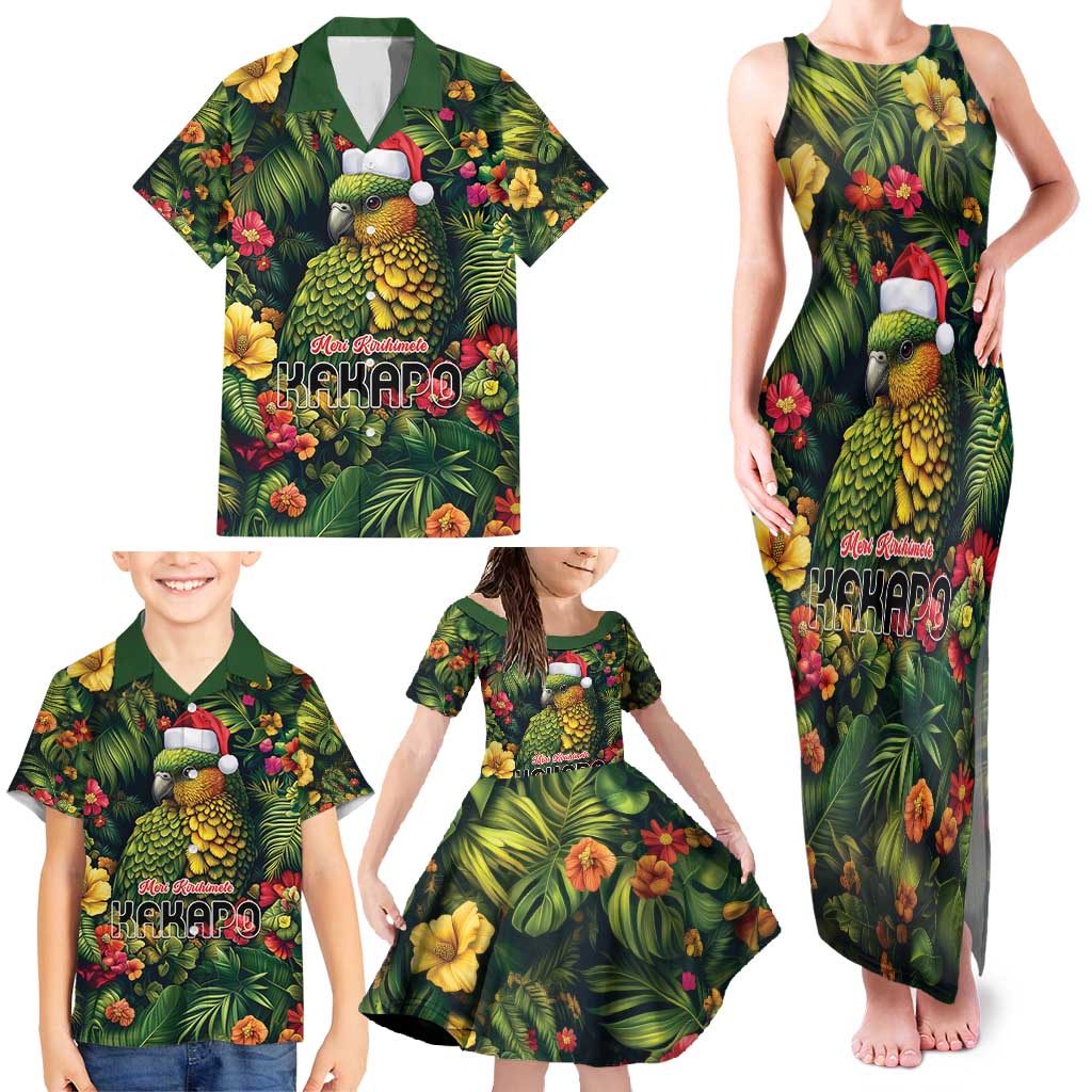 Meri Kirihimete Kakapo Family Matching Tank Maxi Dress and Hawaiian Shirt New Zealand Christmas with Tropical Vibe