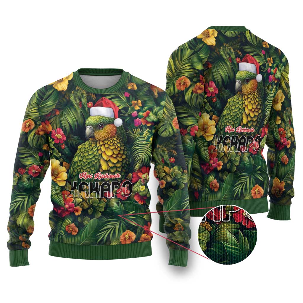 Meri Kirihimete Kakapo Ugly Christmas Sweater New Zealand Christmas with Tropical Vibe