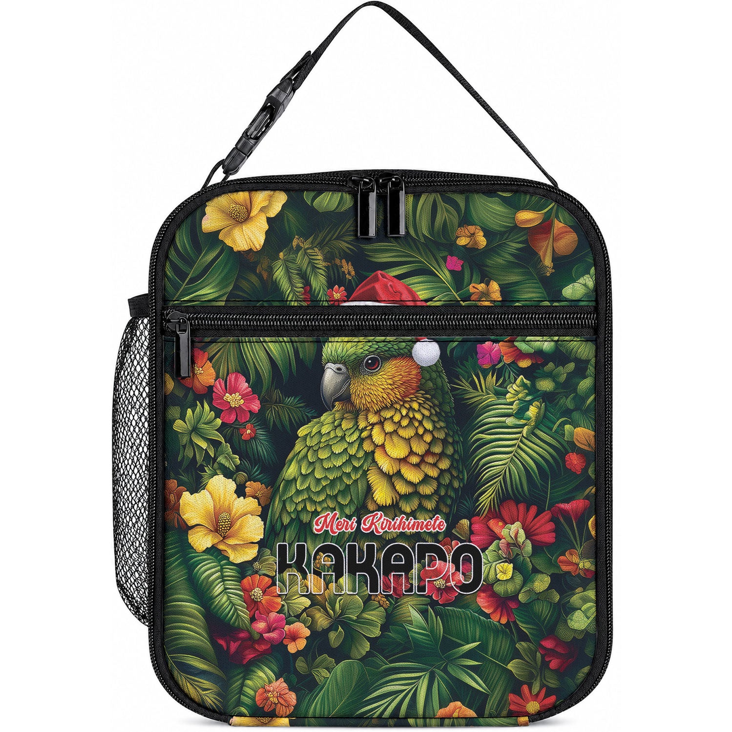 Meri Kirihimete Kakapo Lunch Bag New Zealand Christmas with Tropical Vibe LT9 10.2 × 8.3 × 4.3 inch Green - Polynesian Pride