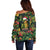 Meri Kirihimete Kakapo Off Shoulder Sweater New Zealand Christmas with Tropical Vibe