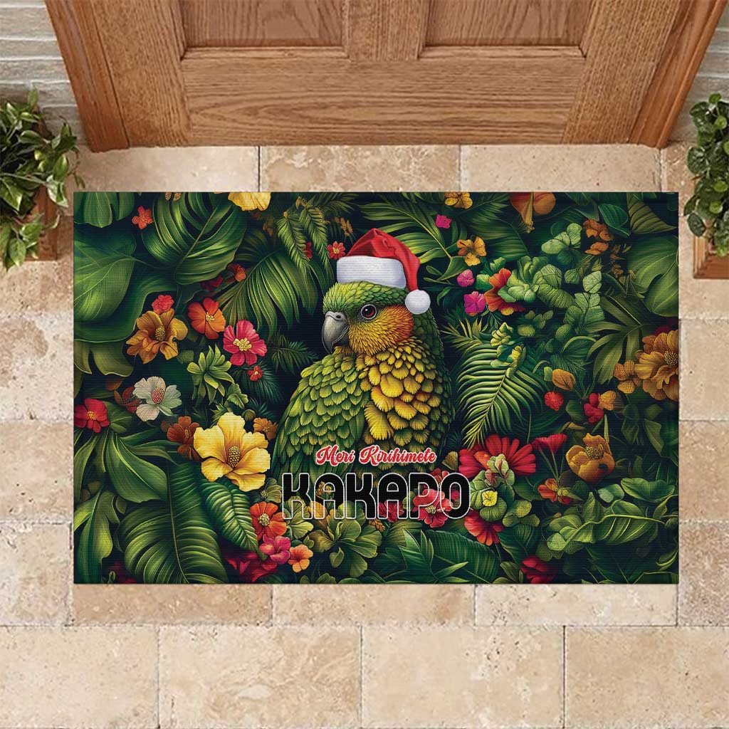 Meri Kirihimete Kakapo Rubber Doormat New Zealand Christmas with Tropical Vibe LT9 Green - Polynesian Pride