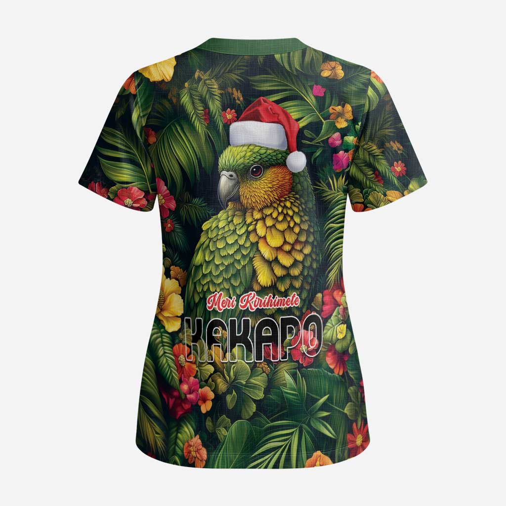 Meri Kirihimete Kakapo Scrub Top New Zealand Christmas with Tropical Vibe - Polynesian Pride