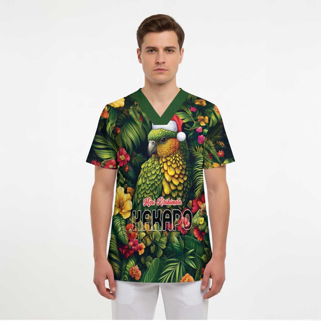 Meri Kirihimete Kakapo Scrub Top New Zealand Christmas with Tropical Vibe - Polynesian Pride
