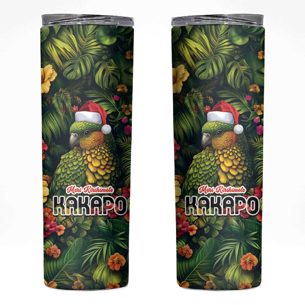 Meri Kirihimete Kakapo Skinny Tumbler New Zealand Christmas with Tropical Vibe