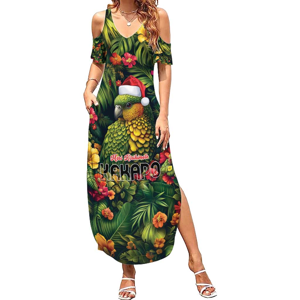 Meri Kirihimete Kakapo Summer Maxi Dress New Zealand Christmas with Tropical Vibe