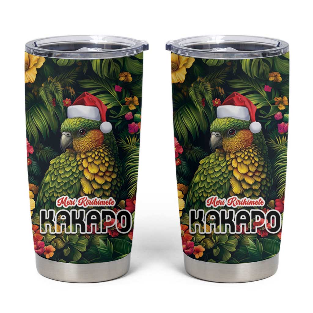 Meri Kirihimete Kakapo Tumbler Cup New Zealand Christmas with Tropical Vibe LT9 Green - Polynesian Pride