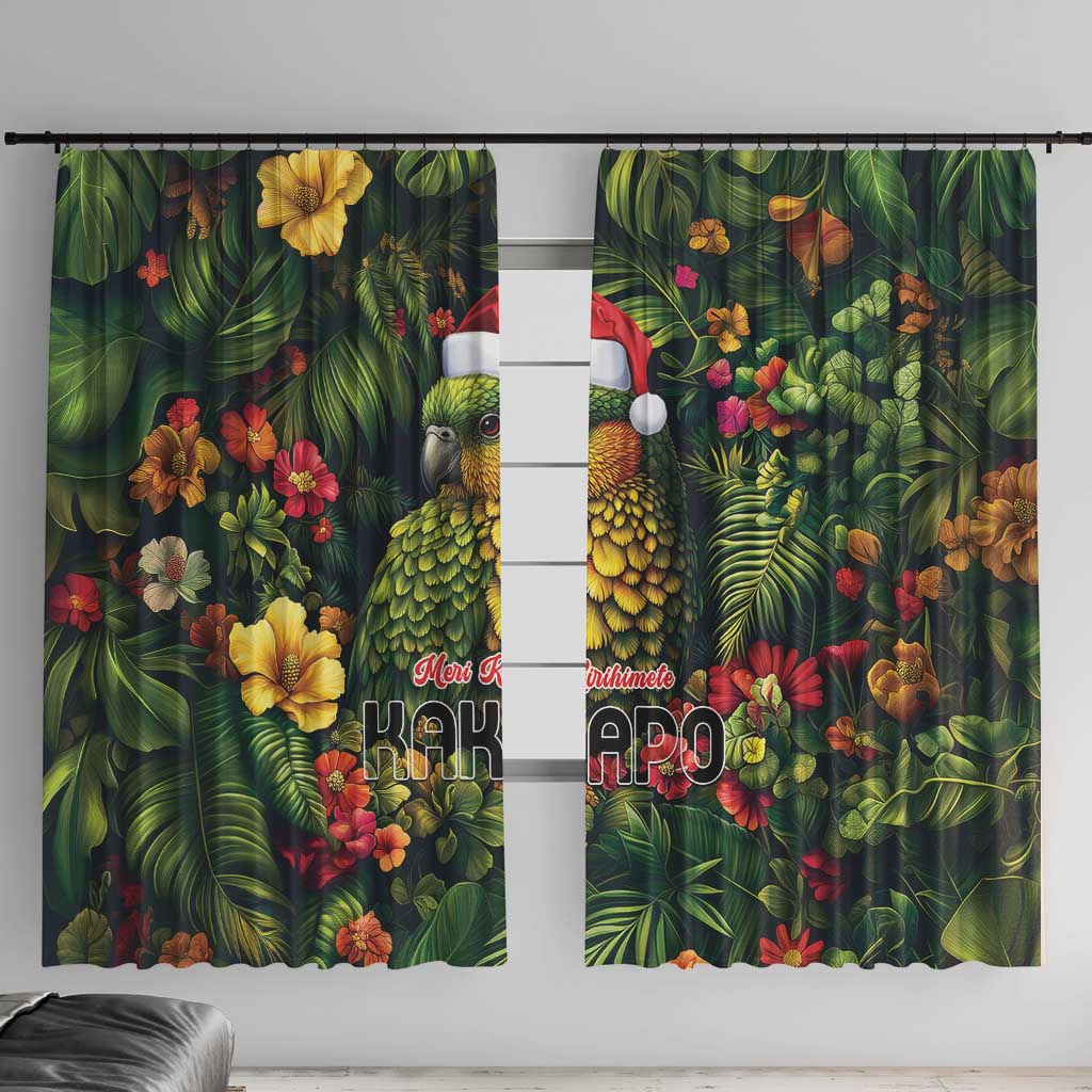 Meri Kirihimete Kakapo Window Curtain New Zealand Christmas with Tropical Vibe LT9 With Hooks Green - Polynesian Pride
